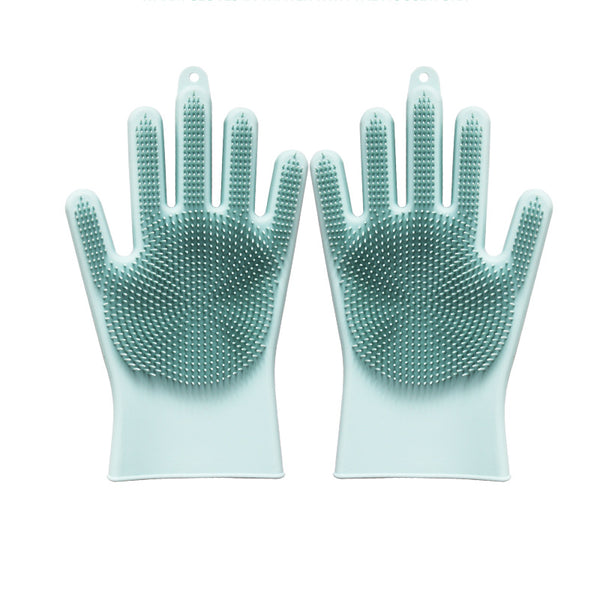 Magic Silicone Dishwashing Gloves with Rubber Scrubbers for Dishes, Housework, Kitchen, Car, Window Cleaning & More (1 Pair)