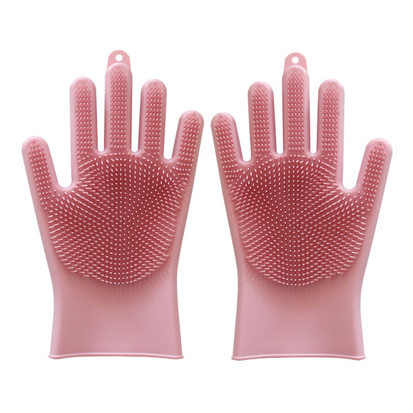 Magic Silicone Dishwashing Gloves with Rubber Scrubbers for Dishes, Housework, Kitchen, Car, Window Cleaning & More (1 Pair)