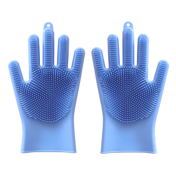 Magic Silicone Dishwashing Gloves with Rubber Scrubbers for Dishes, Housework, Kitchen, Car, Window Cleaning & More (1 Pair)