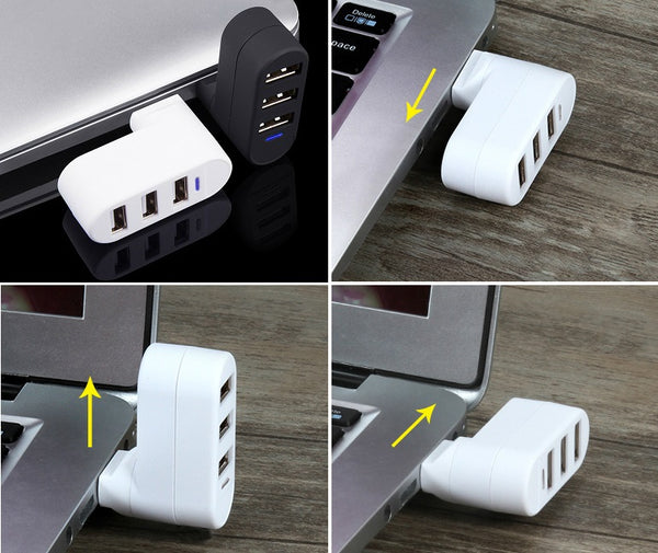 The Most Convenient 180 Degree Rotatable 3-Port Ultra-Mini USB Hub