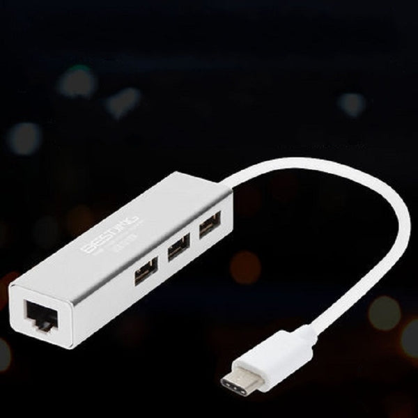 USB-C/USB 3.0 to 3 Ports USB 3.0 Hub With RJ45 Gigabit Ethernet Adapter