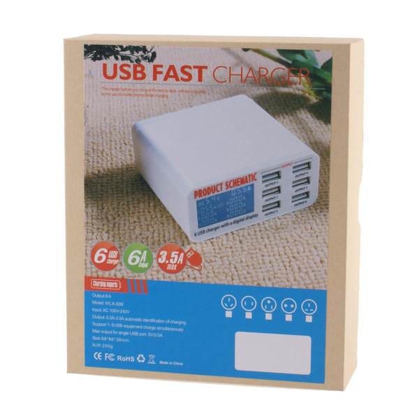 Smart 6-Port USB Charge Station With Digital Display - Charge Safer and Faster