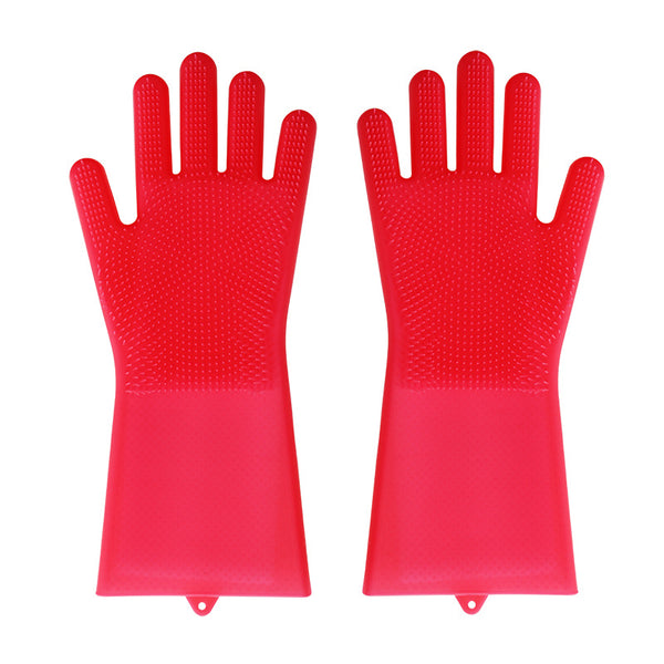 Magic Silicone Dishwashing Gloves with Rubber Scrubbers for Dishes, Housework, Kitchen, Car, Window Cleaning & More (1 Pair)