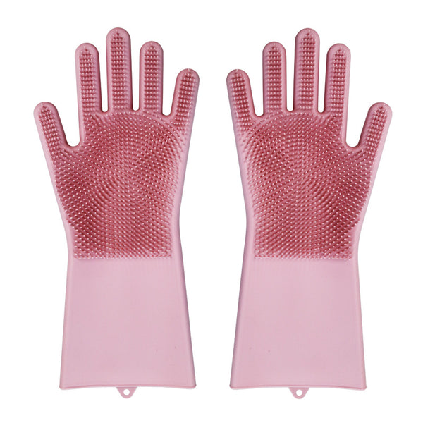 Magic Silicone Dishwashing Gloves with Rubber Scrubbers for Dishes, Housework, Kitchen, Car, Window Cleaning & More (1 Pair)