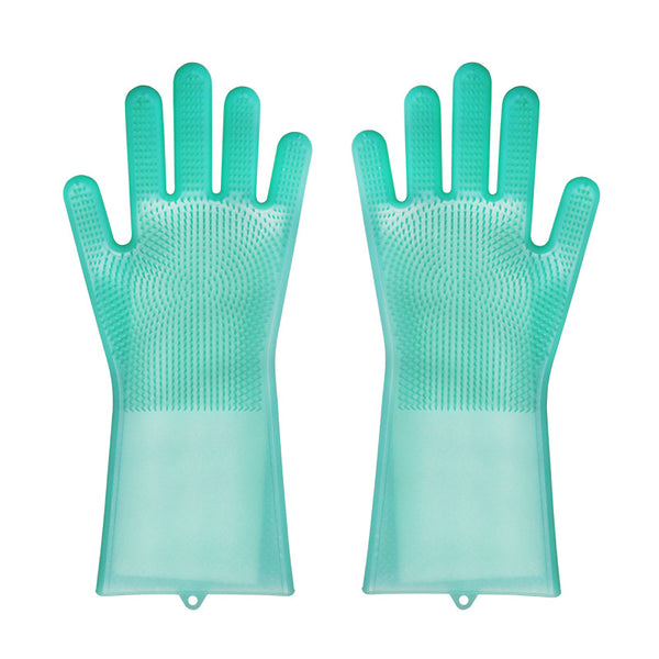 Magic Silicone Dishwashing Gloves with Rubber Scrubbers for Dishes, Housework, Kitchen, Car, Window Cleaning & More (1 Pair)