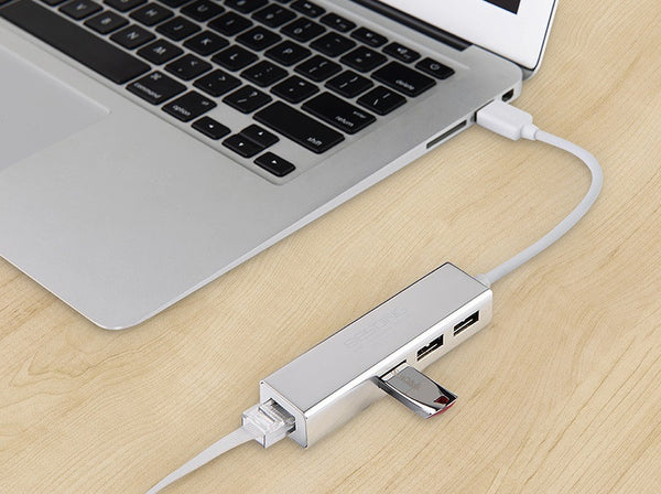 USB-C/USB 3.0 to 3 Ports USB 3.0 Hub With RJ45 Gigabit Ethernet Adapter