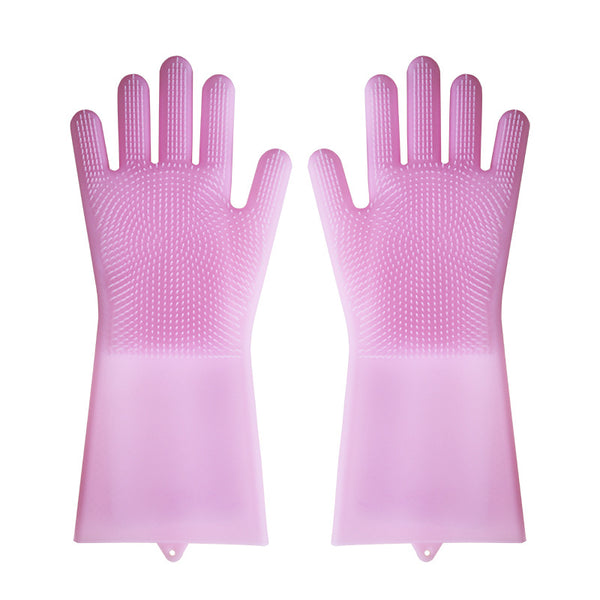 Magic Silicone Dishwashing Gloves with Rubber Scrubbers for Dishes, Housework, Kitchen, Car, Window Cleaning & More (1 Pair)