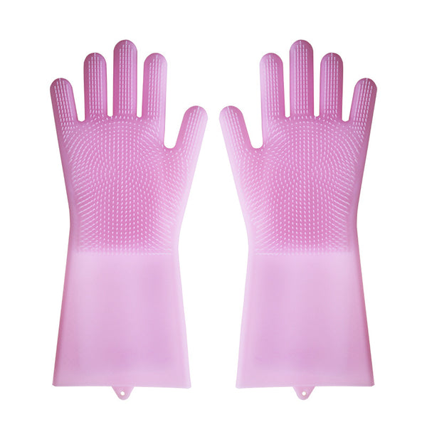 Magic Silicone Dishwashing Gloves with Rubber Scrubbers for Dishes, Housework, Kitchen, Car, Window Cleaning & More (1 Pair)