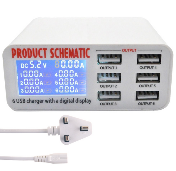 Smart 6-Port USB Charge Station With Digital Display - Charge Safer and Faster