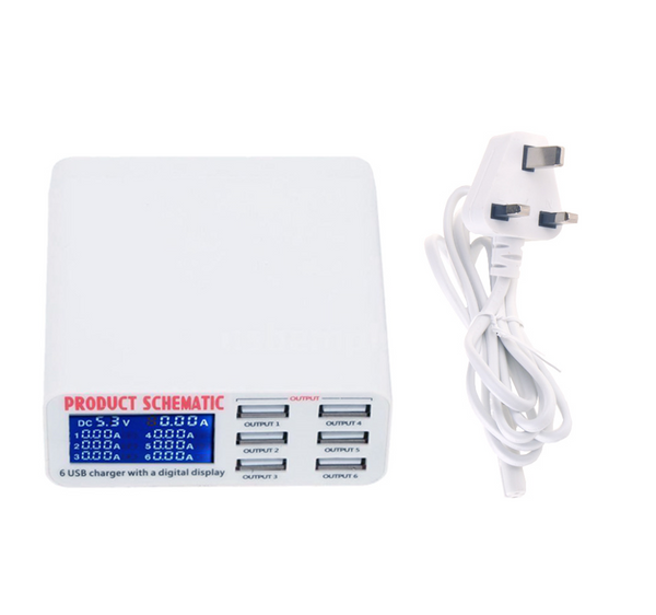 Smart 6-Port USB Charge Station With Digital Display - Charge Safer and Faster